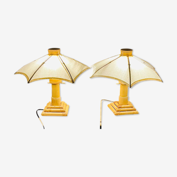 Lampes parasols en bambou 70s