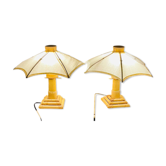 70s bamboo parasol lamps