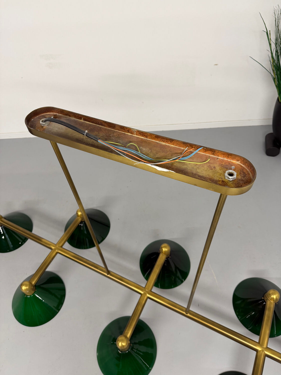 Large brass and green opaline pendant lamp 260 cm 1970s