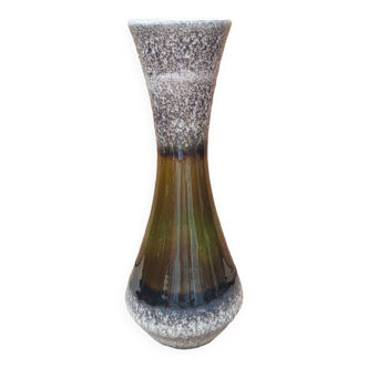 Ancien Vase Céramique Multicolore Vert & Beige Vintage
