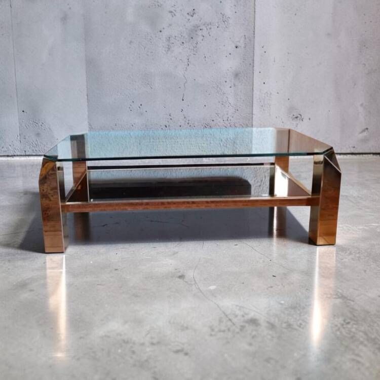 Belgochrom coffee table with 23K gold plating and faceted legs, 1970s.