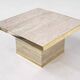1970s square coffee table in travertine and brass
