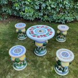Ensemble de jardin ou de patio multicolore du 20ème siècle avec des éléphants