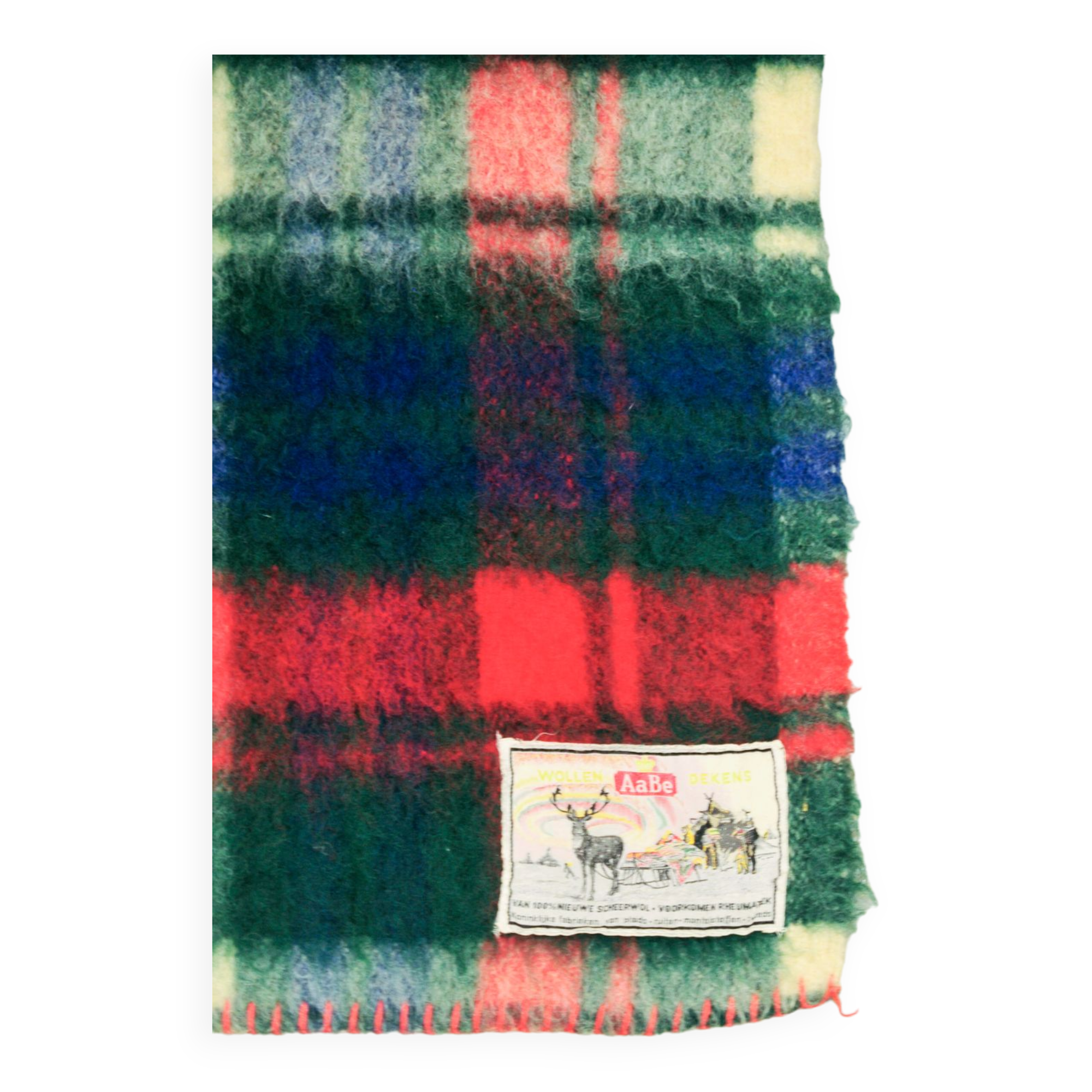 Green checkered vintage wool blanket aabe