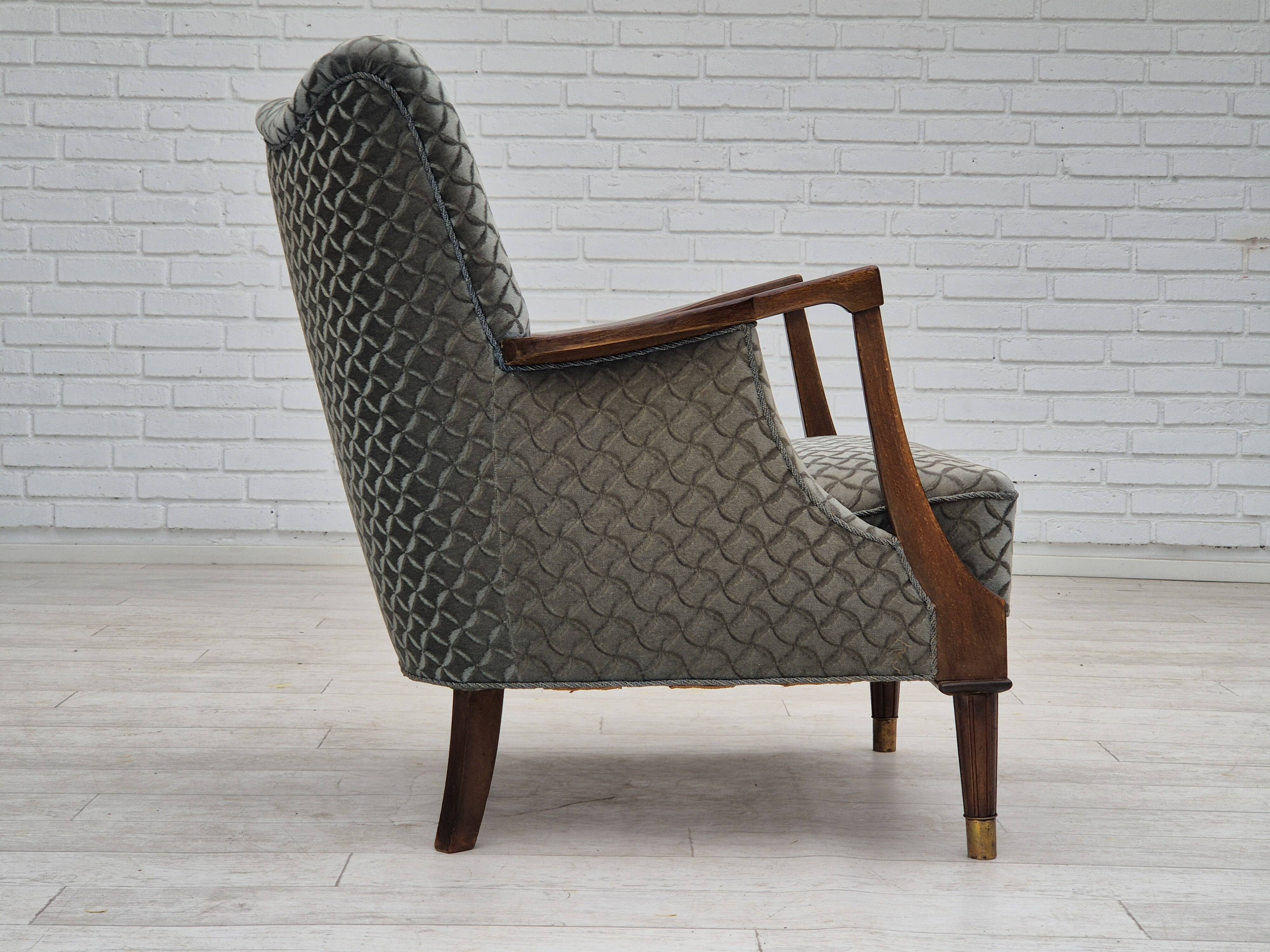 1960s, Danish armchair, original very good condition, furniture velour, beech wood,