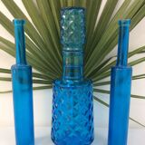 Blue chiseled glass decanter