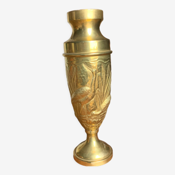 Brass vase with crane decoration