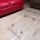 Design coffee table from Habitat in transparent plexiglass, mounted on wheels.