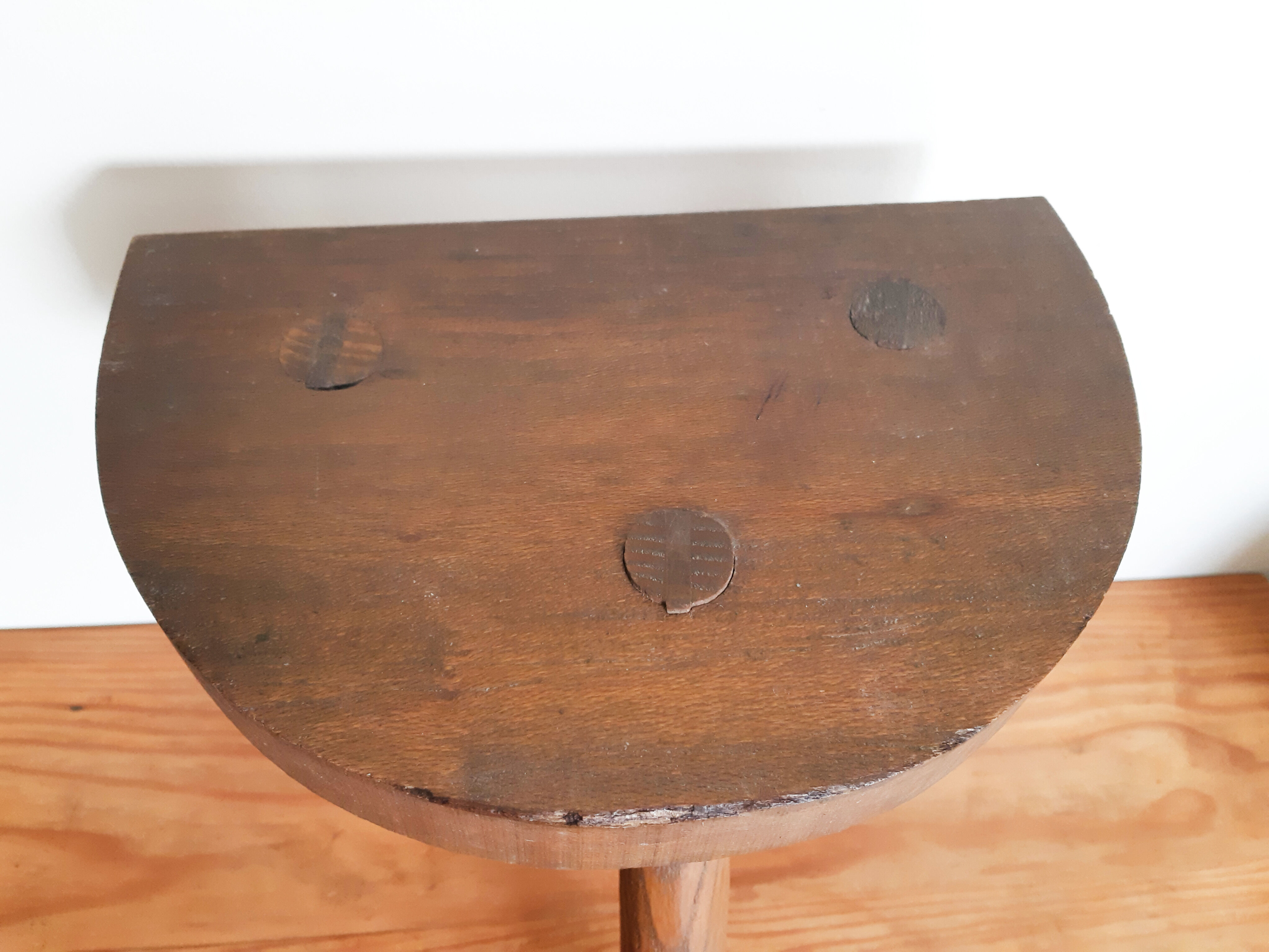 Vintage milking stool, wooden, tripod, 50s
