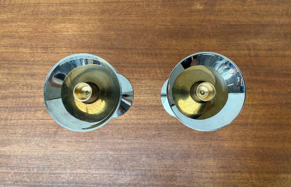 Italian postmodern metal candle holders, 1980s, set of 2