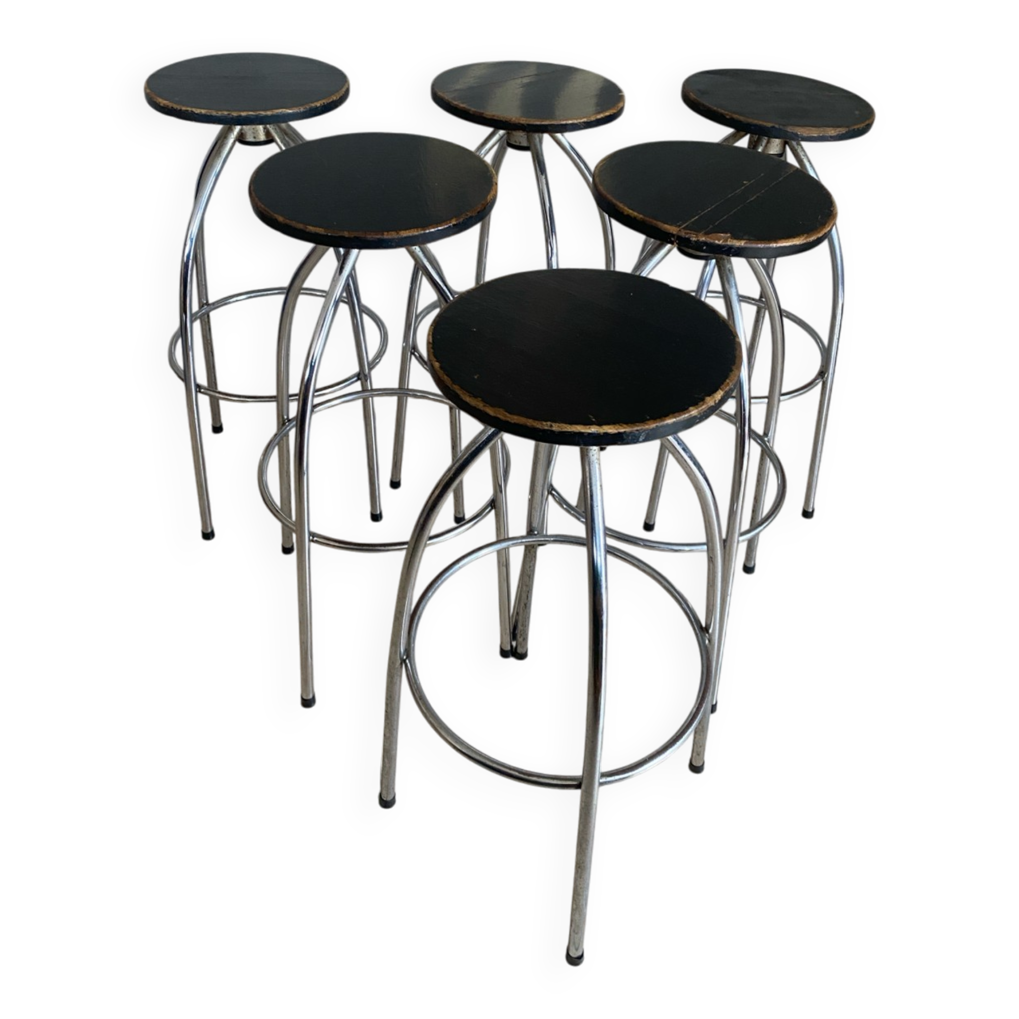 Six industrial bar stools