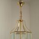 French Vintage 2 Light Hexagonal Gold Metal & Beveled Glass Hanging Light