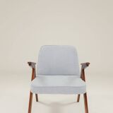 Fauteuil Lounge Vintage Bouclè Bleu Bébé Noyer Foncé, 1960