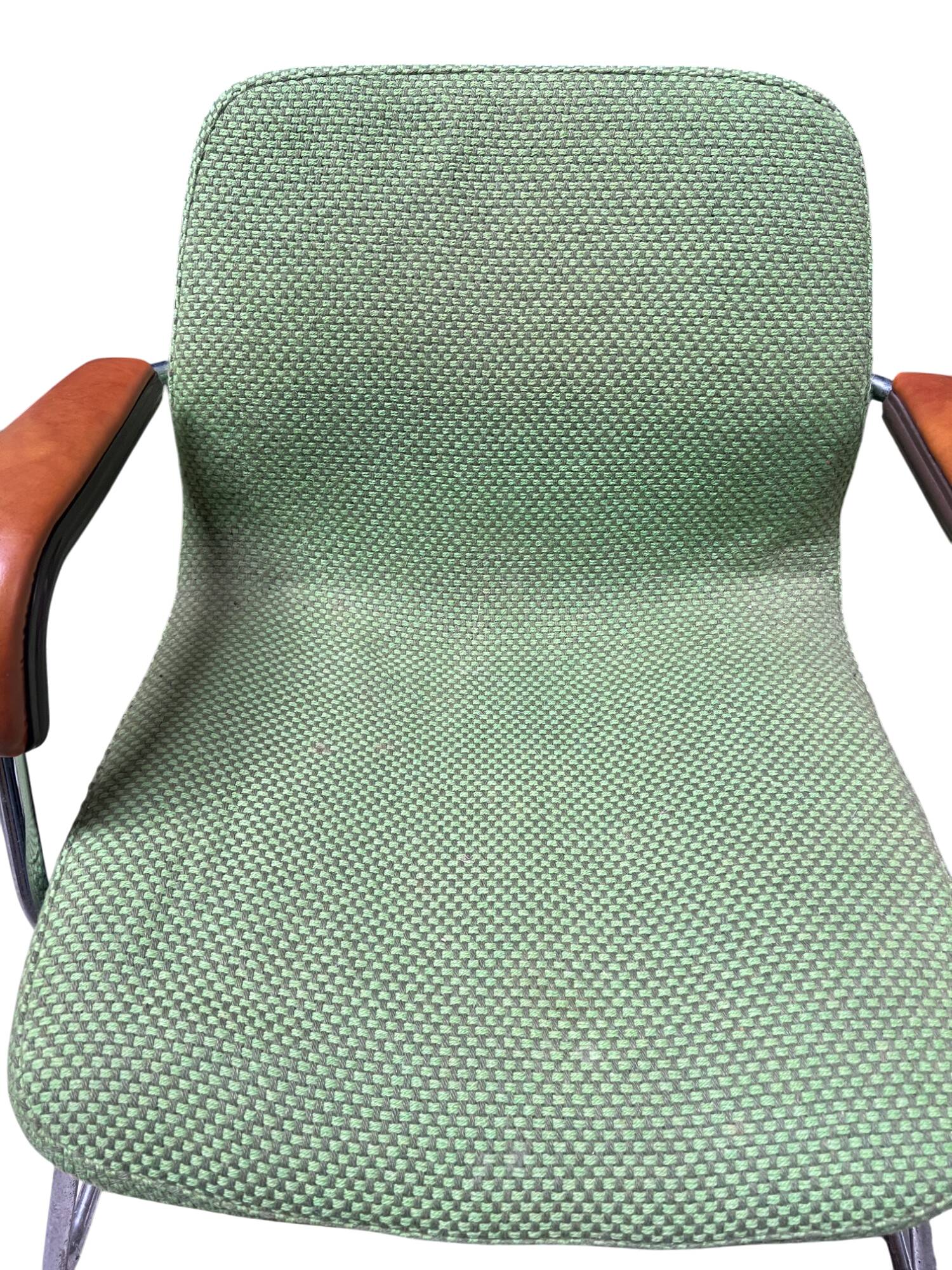 Metal and green fabric armchair