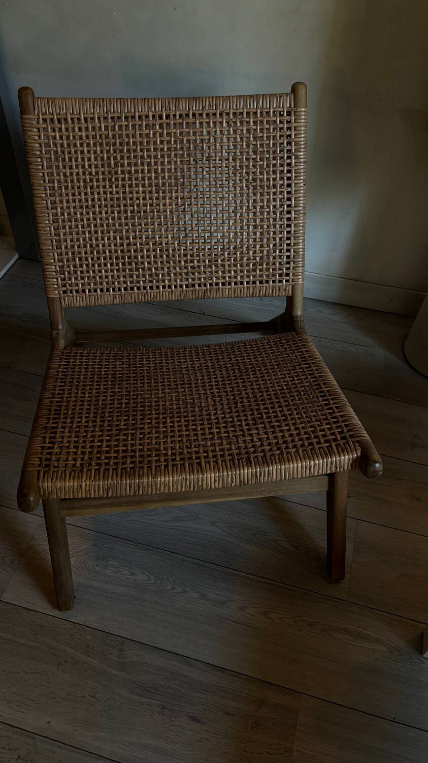 Rattan and wood chair