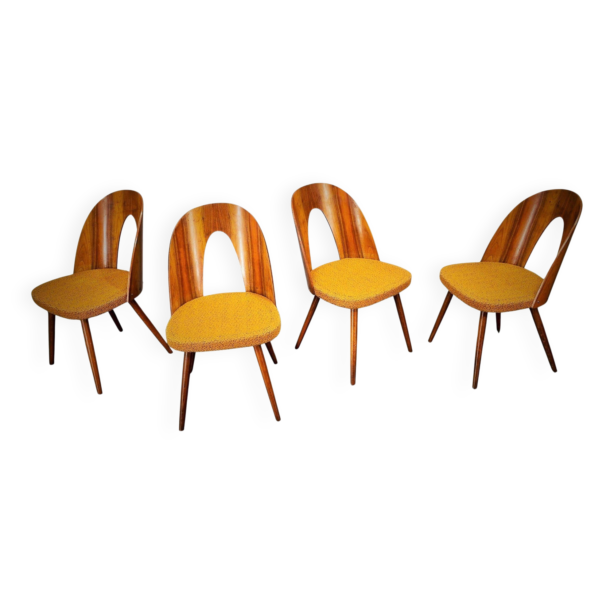 1960s Antonin Suman set of four dining chairs in walnut finish, Czechoslovakia