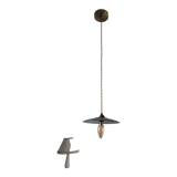 Industrial hanging lamp in green enamelled sheet metal