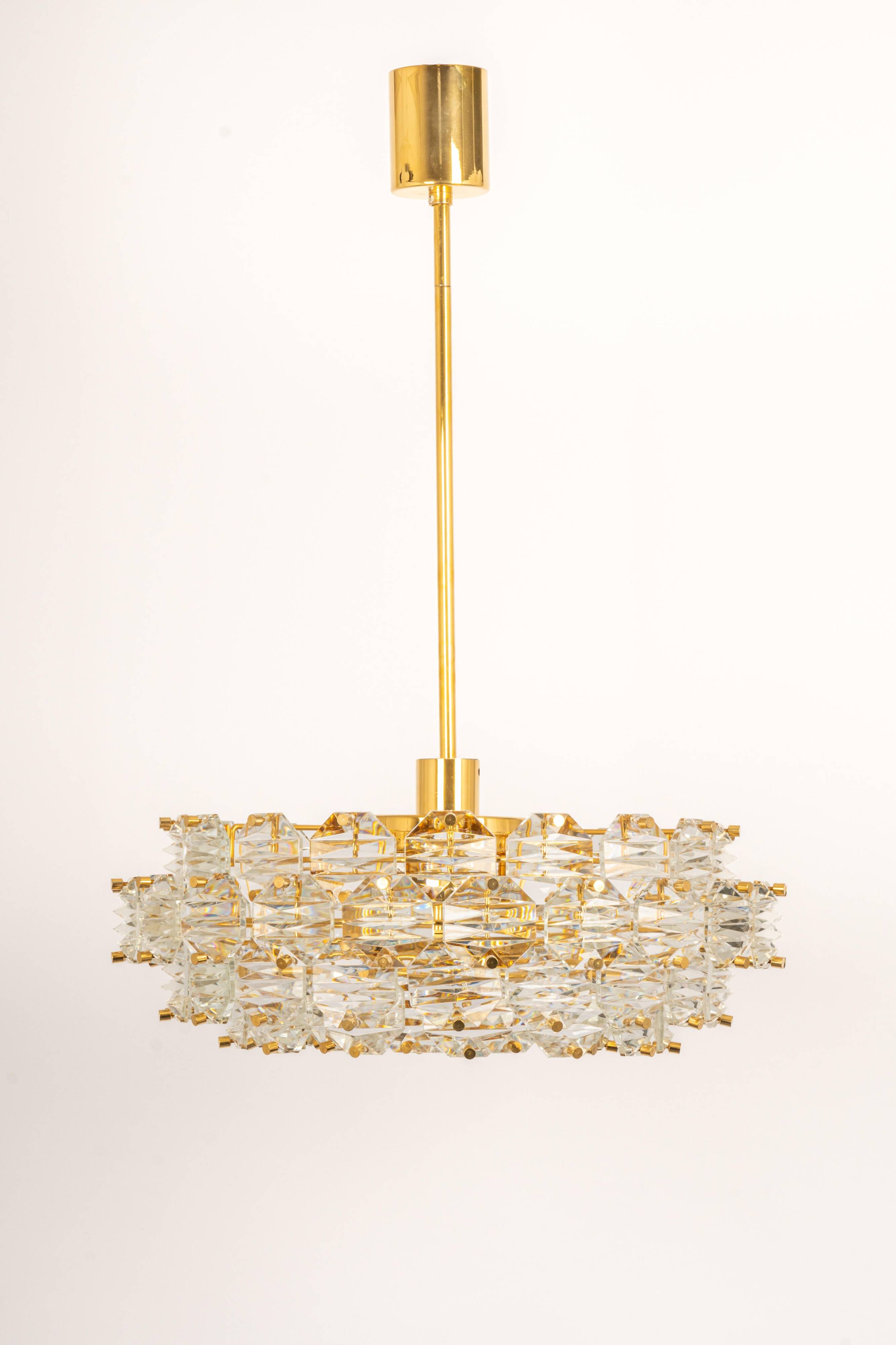 Dazzling chandelier, brass and crystal glass by Kinkeldey, Germany, 1970s.