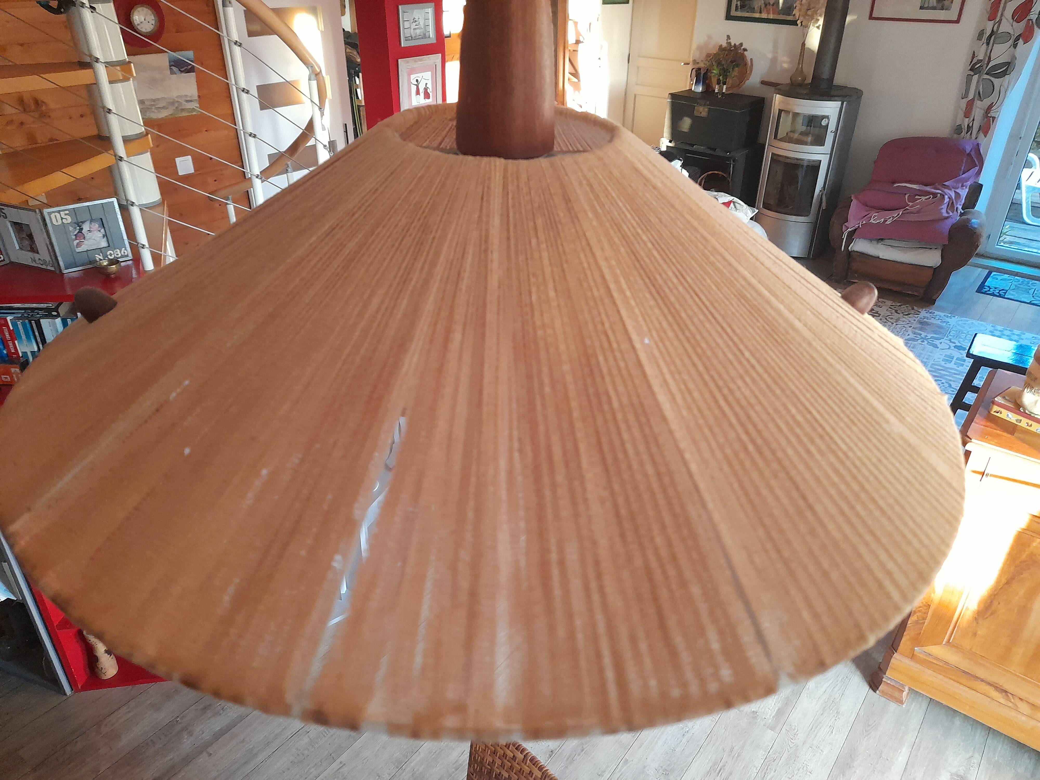 Teak and sisal light/hanging lamp from the 60s/70s