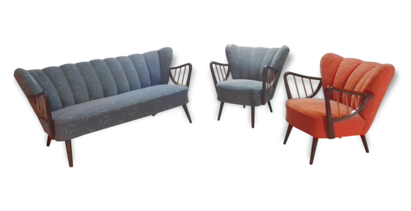 Set canapé / 2 fauteuils années 50/60 scandinave