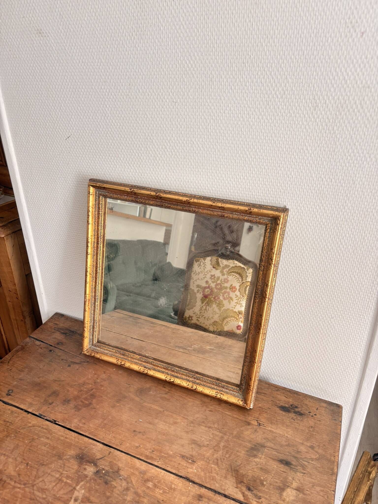 Vintage Square Mirror with Gilded Wood Frame by Sylvain Zonco, Casablanca 1950
