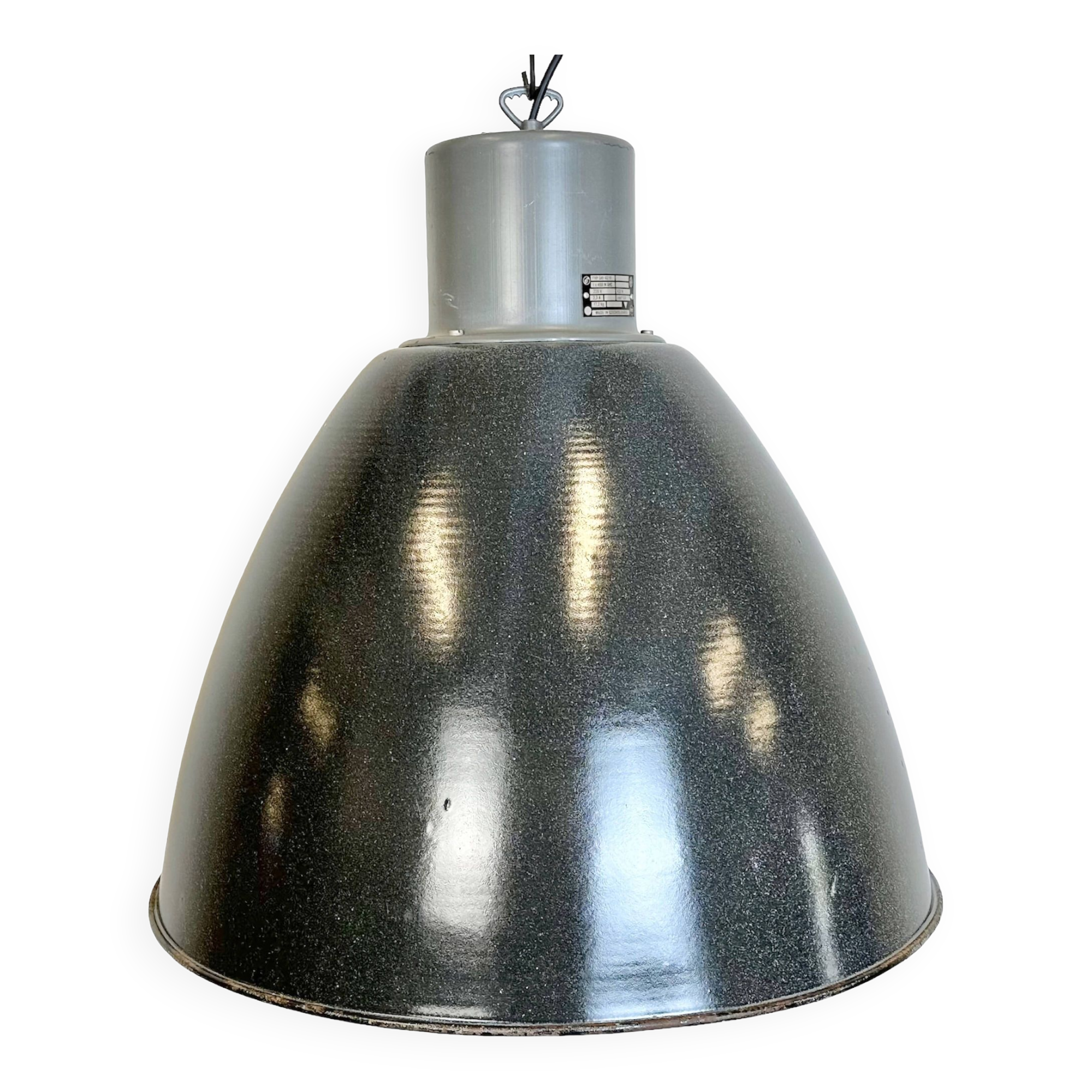 Large Dark Grey Enamel Industrial Factory Lamp from Elektrosvit, 1960s