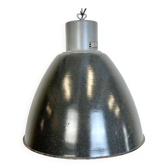 Large Dark Grey Enamel Industrial Factory Lamp from Elektrosvit, 1960s