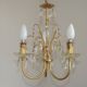 French Vintage Gold Effect Metal-Crystal 3 Light Chandelier Glass Bobeches