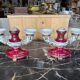 Pair of Limoges porcelain candlesticks with hand-decorated decoration – red and gold