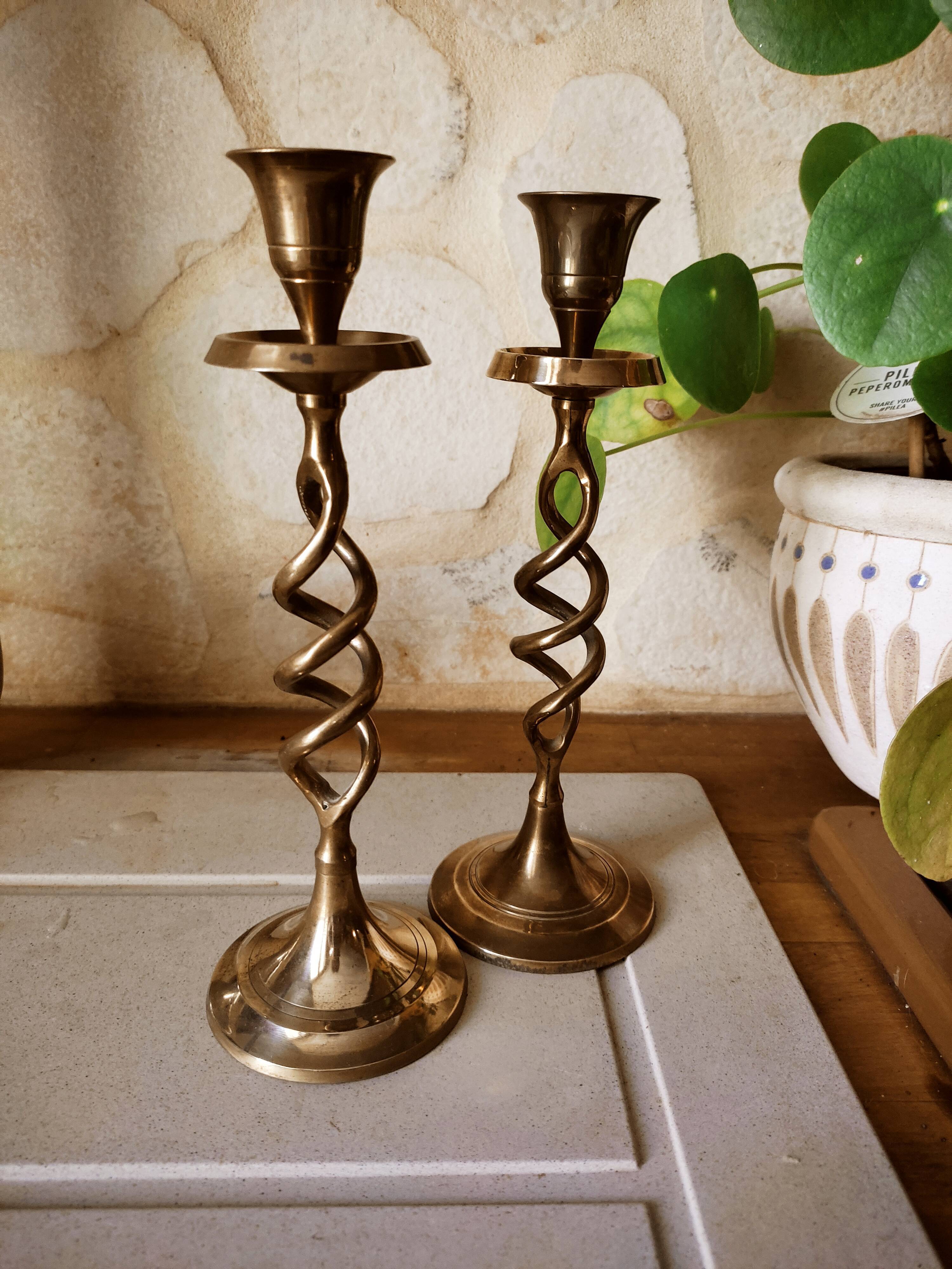 Set of 2 Scandinavian brass candle holders