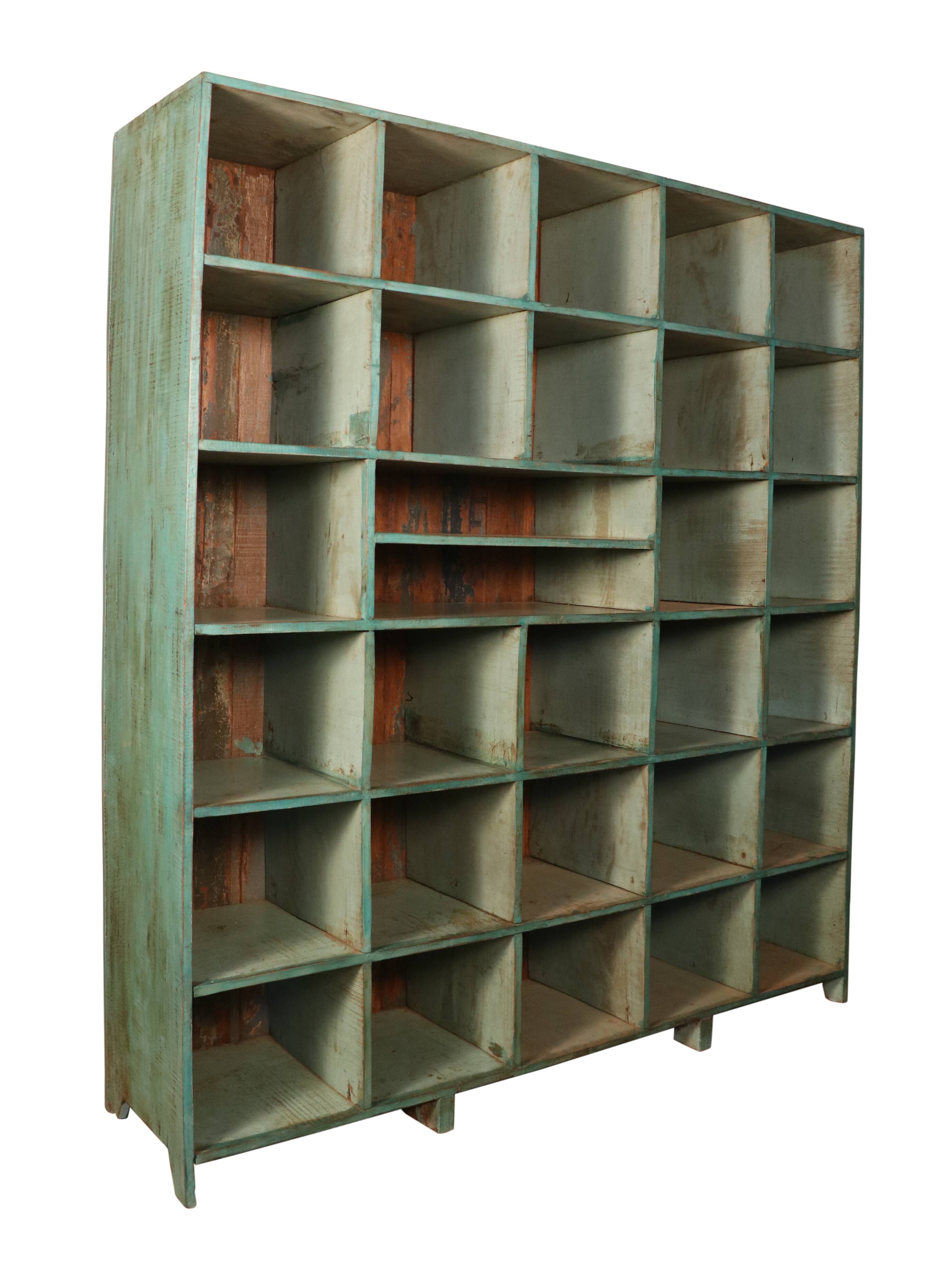 Old workshop shelf in original green-blue patina Burmese teak