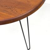 Table à manger ronde en teck avec pieds en acier, 1986