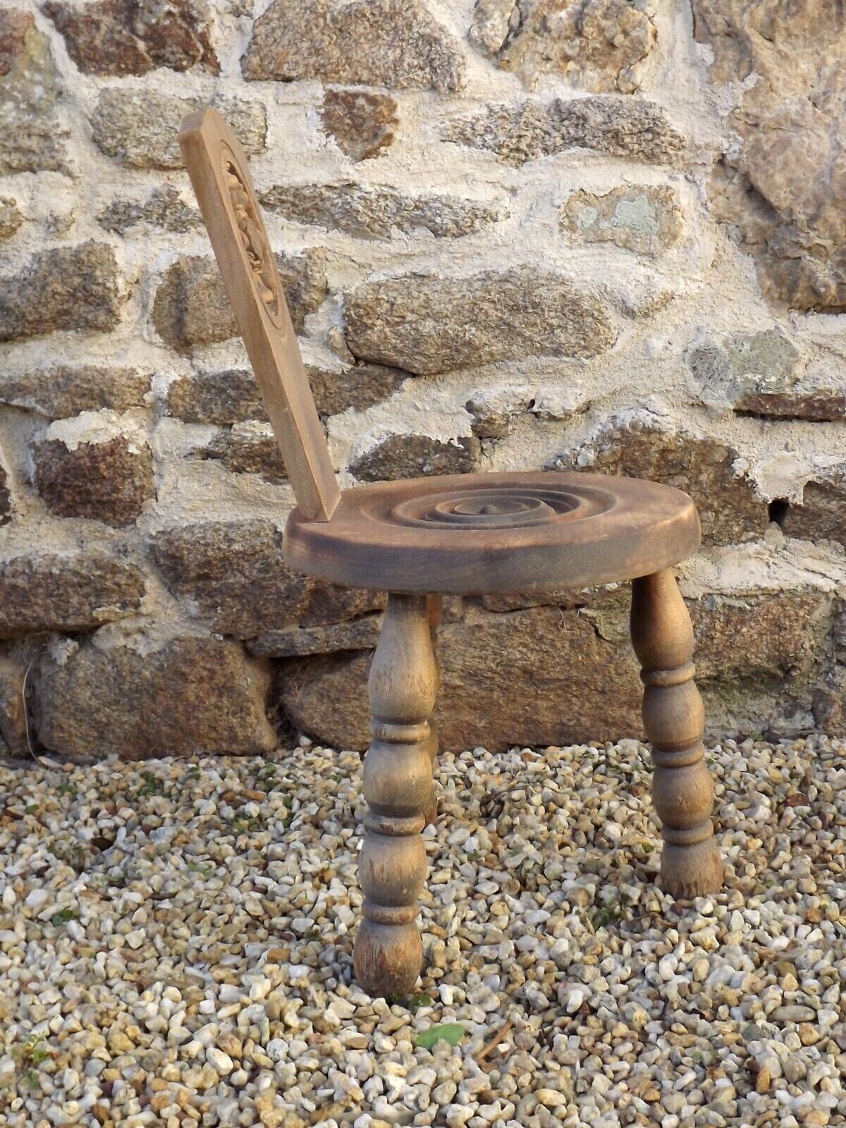 Vintage French Handcrafted Wooden Child's Stool with Added Back