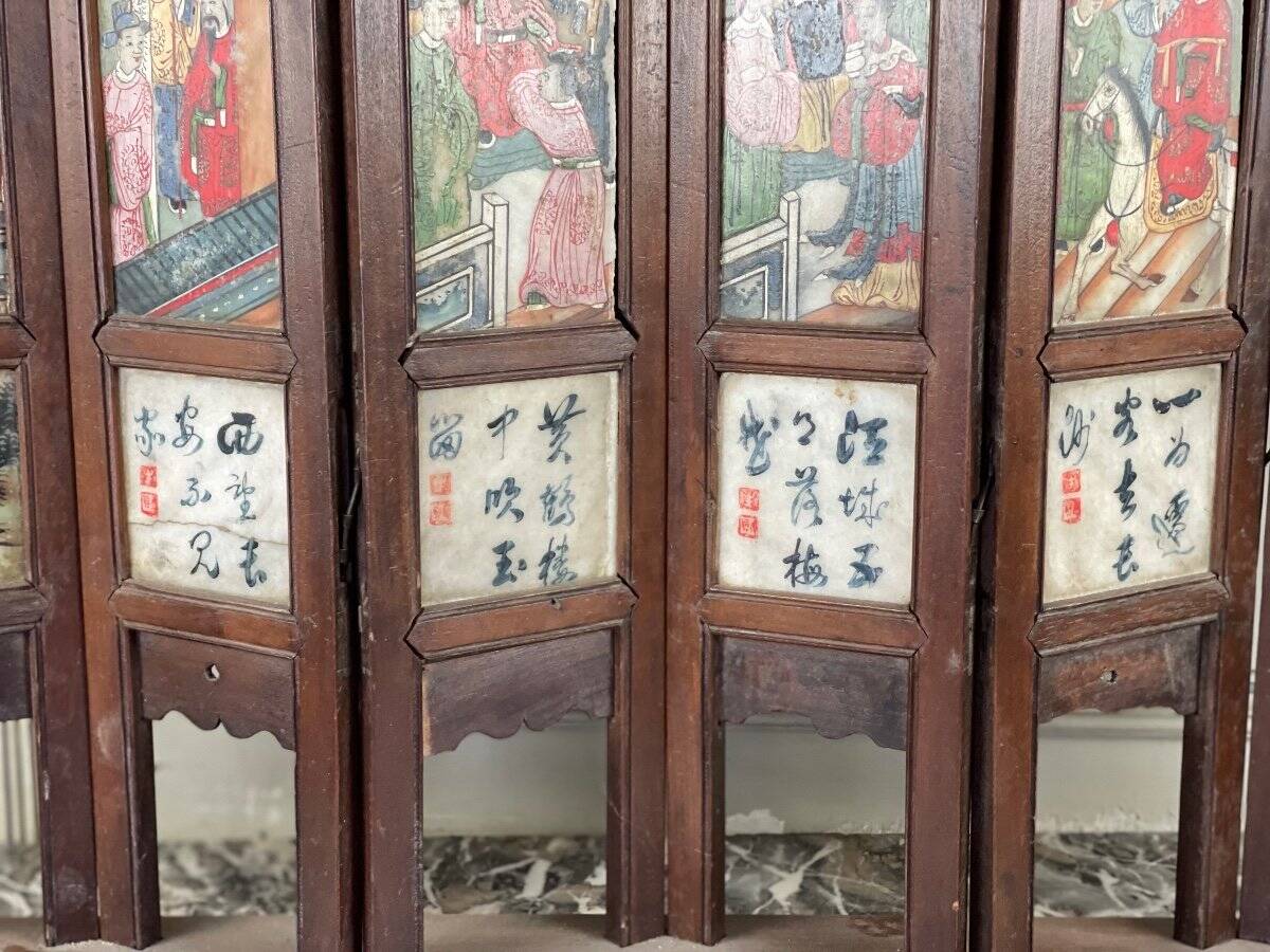 Chinese screen genre scene on alabaster