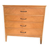 4-drawer chest of drawers in light oak with herringbone pattern from the 60s