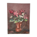 Tableau ancien - bouquet de cyclamens