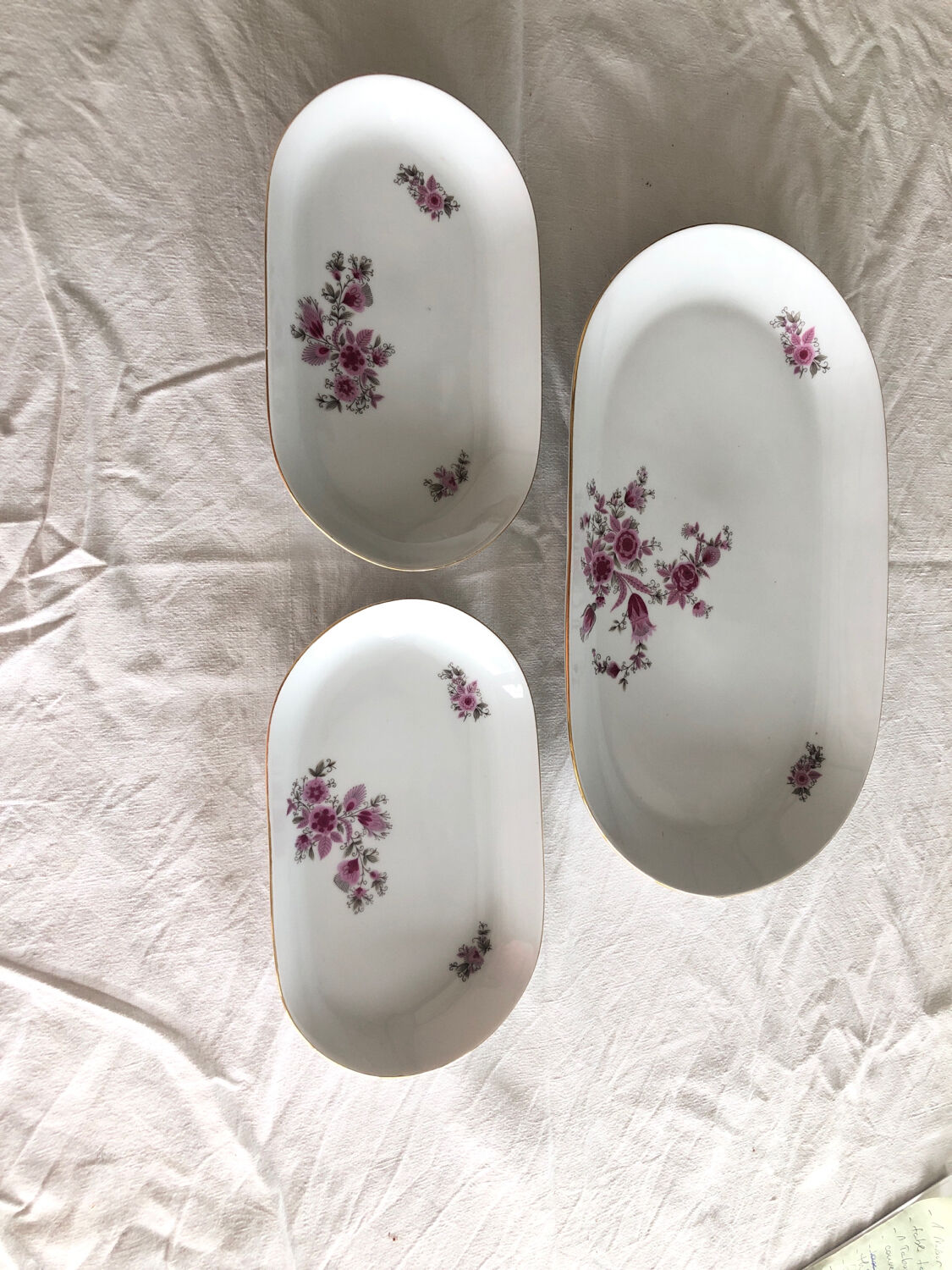 3 oval antique porcelain dishes kahla made a gdr (german)