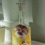 LEGRAS carafe, enamelled with pansy flower.