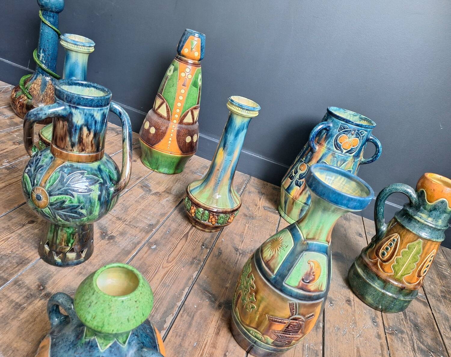Vases, Flemish pottery from Thulin, Art Nouveau, Art Deco