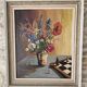 Oil on Isorel - Flower Bouquet / Chess Set - Michel Lamotte