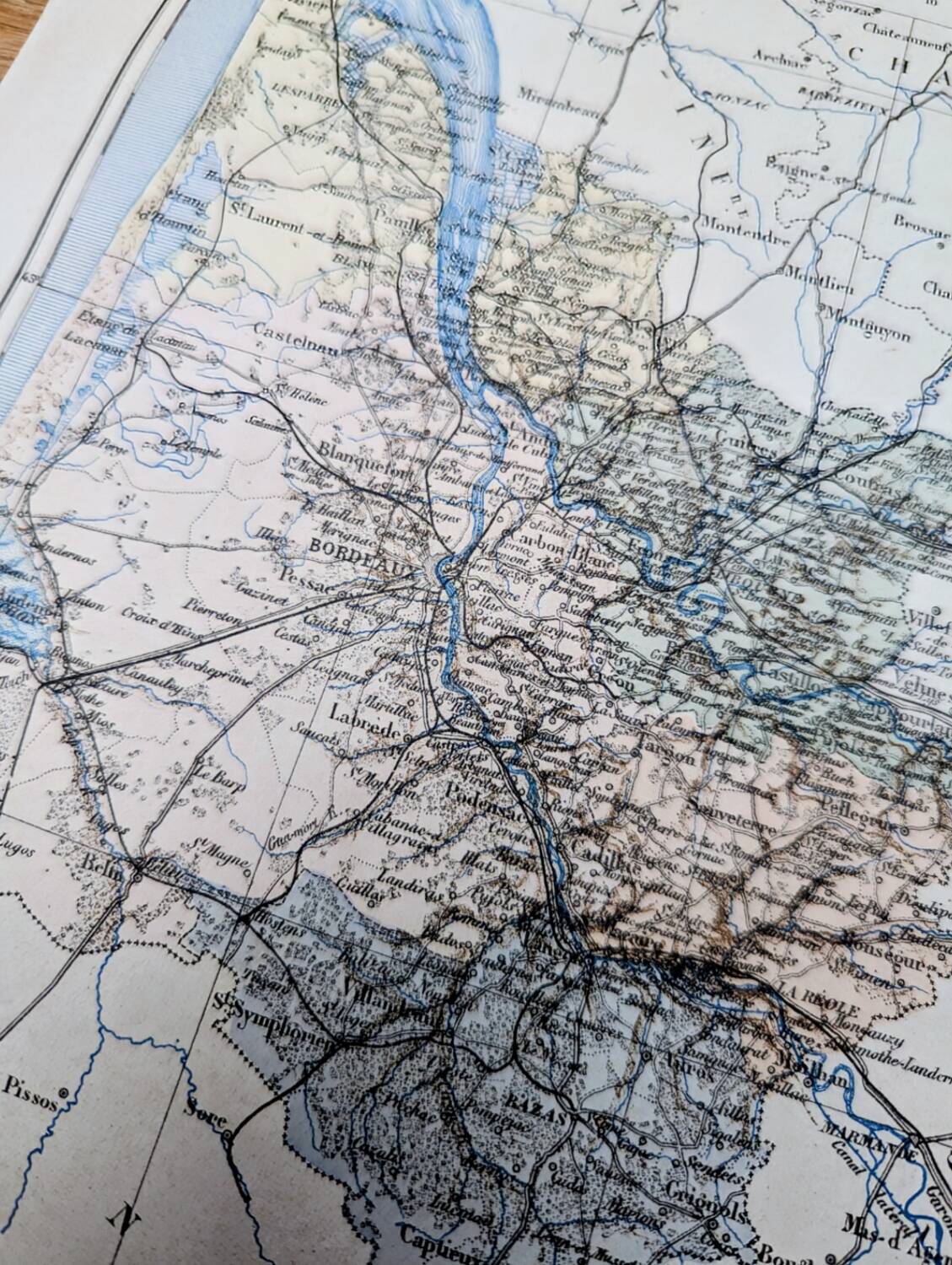 Planche géographique la Gironde, Nouvelle Aquitaine, imprimée en 1889