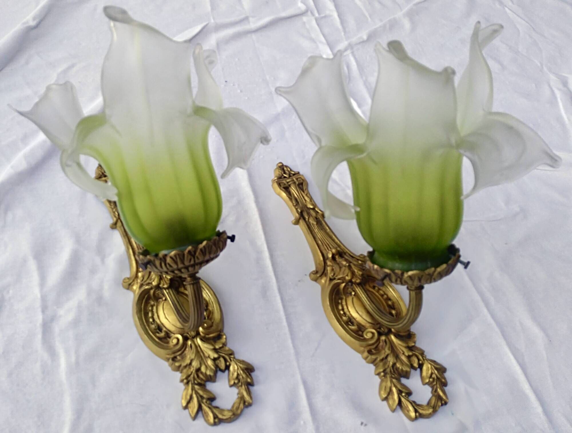 Pair of gilded metal glass paste sconces from the early 20th century