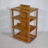 Solid cherry wood rolling shelf, unique piece, 1970s