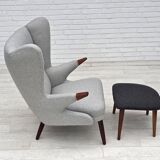 1960s, Danish "Teddy chair" with stool, reupholstered, wool, teak wood.
