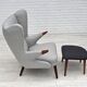 1960s, Danish "Teddy chair" with stool, reupholstered, wool, teak wood.