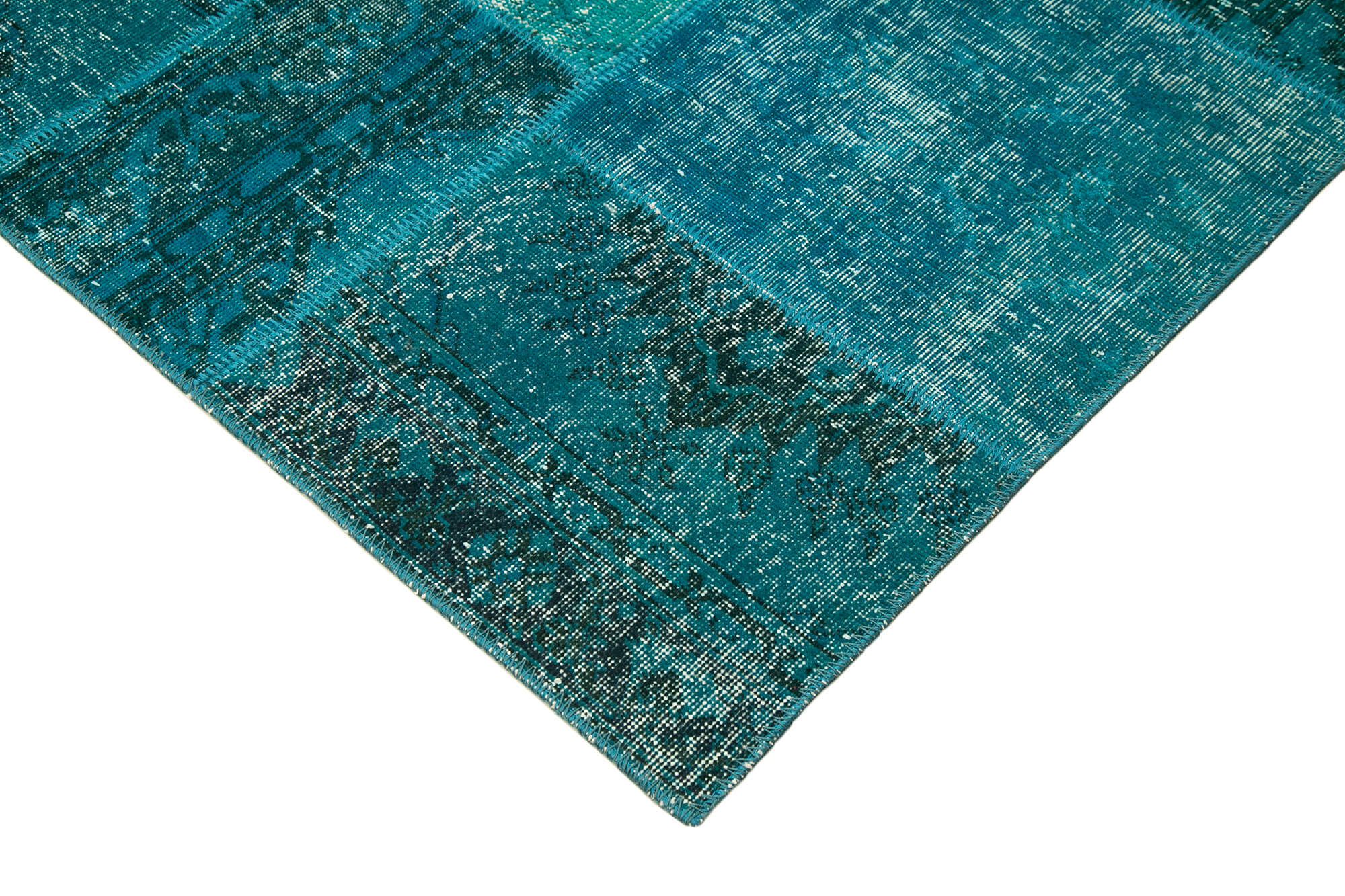 Hand-knotted oriental vintage 170 cm x 239 cm turquoise patchwork carpet