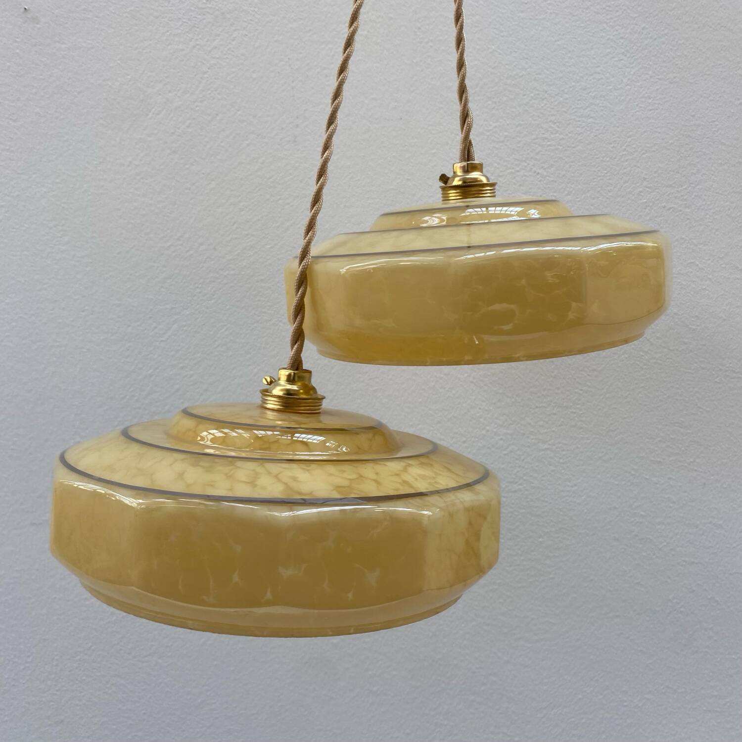 Pair of art deco pendant lights in Clichy glass
