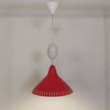 Hala suspension by H. Busquet with red shade and winding system, 1950s.