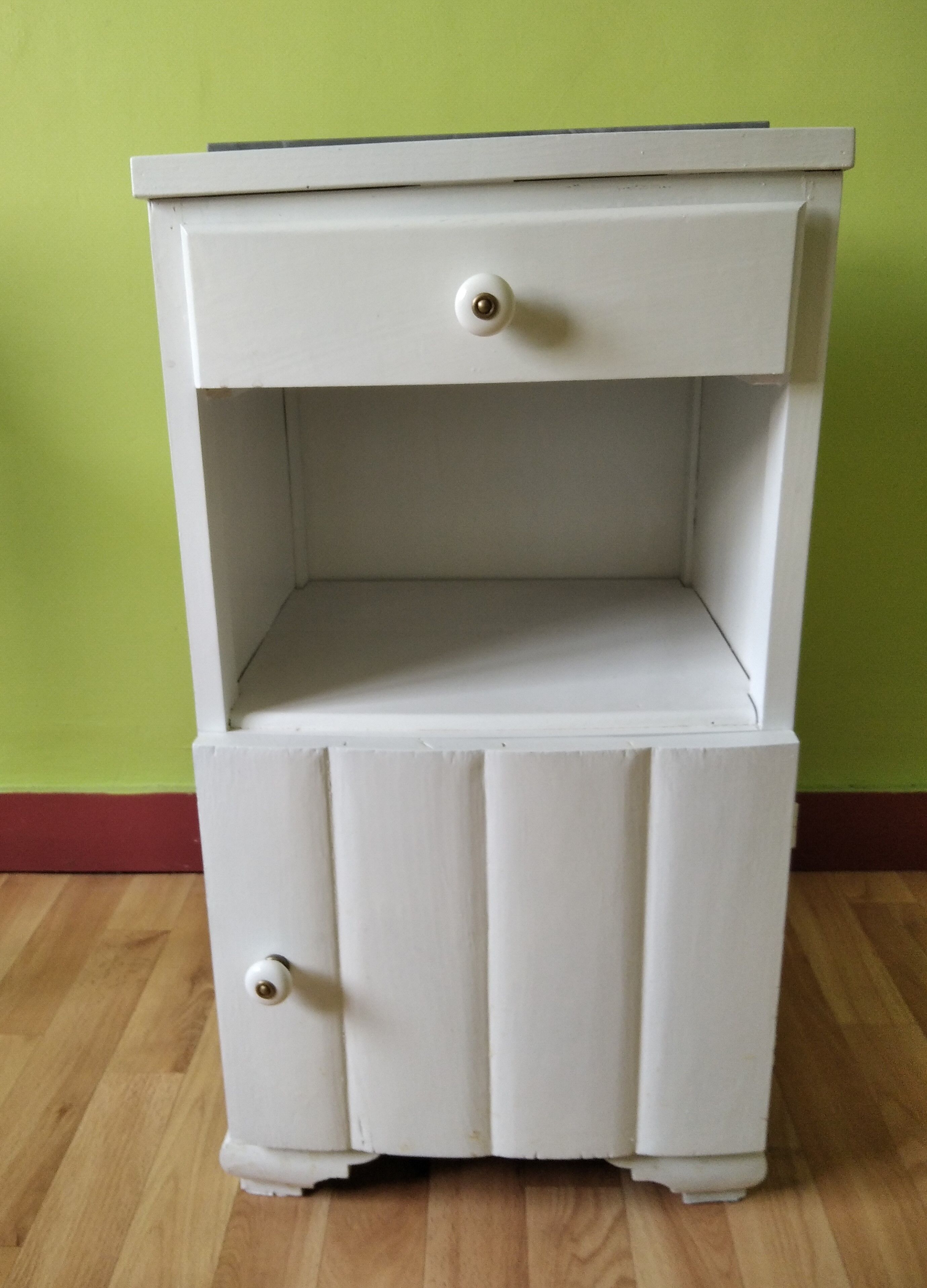 White night table with grey marble top