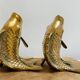 Pair of koi carp vases in brass, animal sculpture